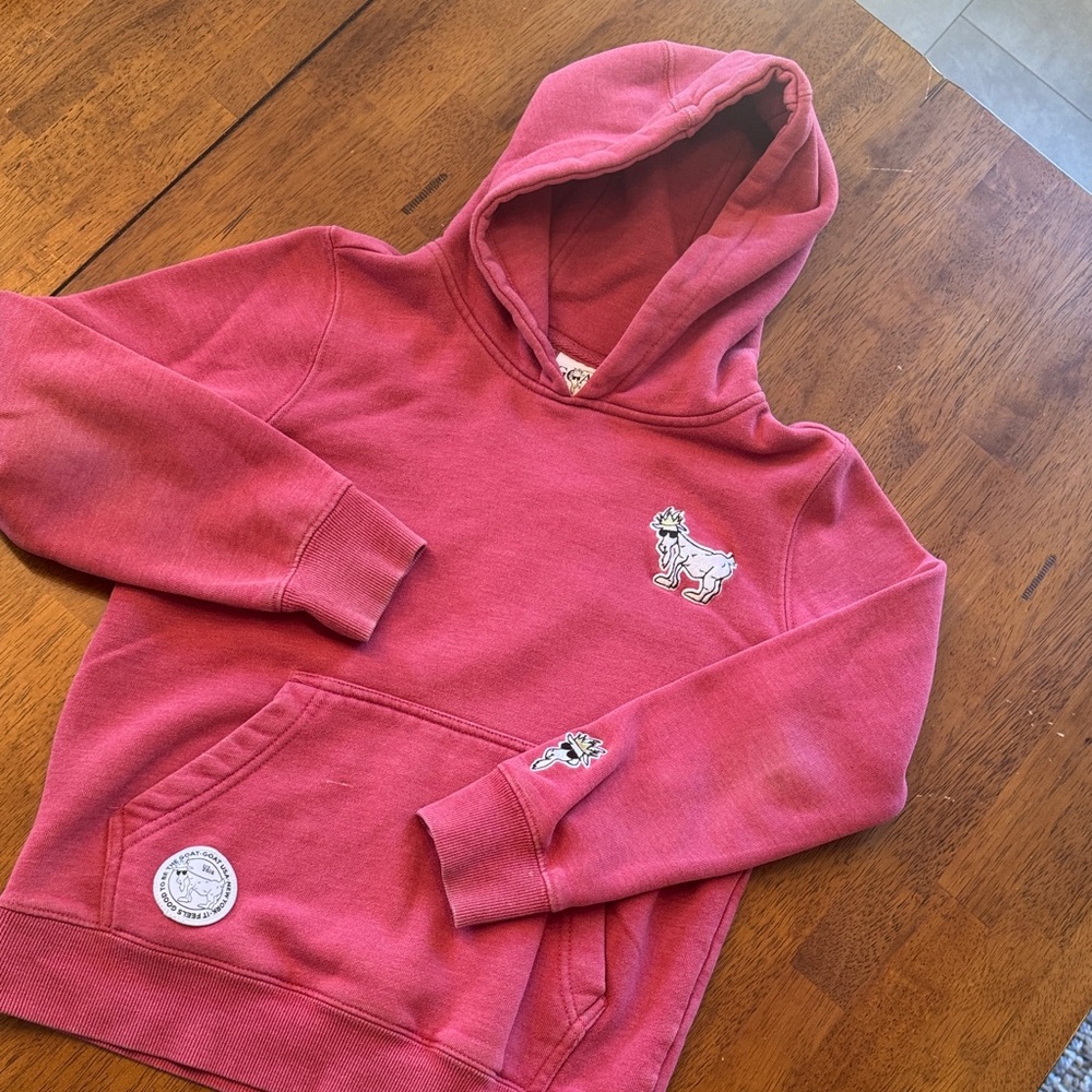 Kids large GOAT hoodie, heather/vintage red color. Good used condition.